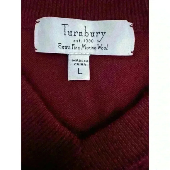 Turnbury Sweater Men's Extra Fine Merino Wool V Neck Long Sleeve Pullover L - Picture 2 of 6